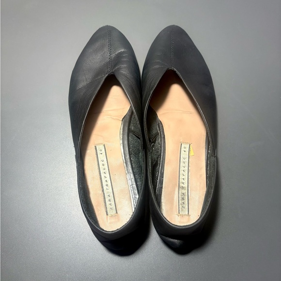 ZARA Black Soft Leather Flats Babouches - Picture 6 of 10